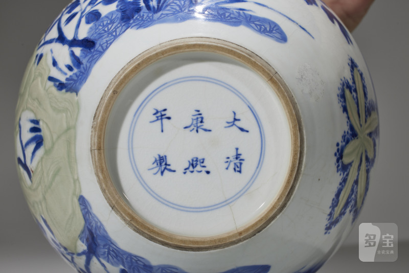 清康熙  釉下三彩玉兰牡丹竹石图案缸 - 图9